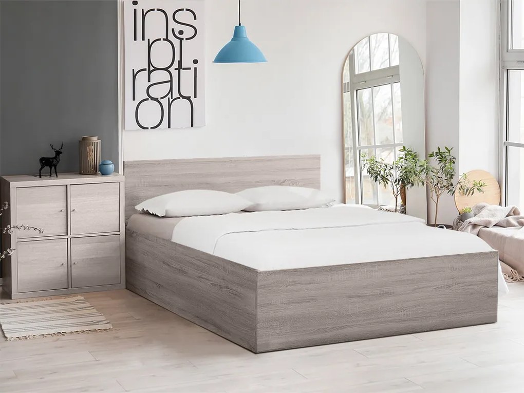 Pat de o persoana stejar trufa, SOFIA 120 x 200 cm Saltele: Cu saltele Coco Maxi 19 cm, Lamele de pat: Cu lamele drepte