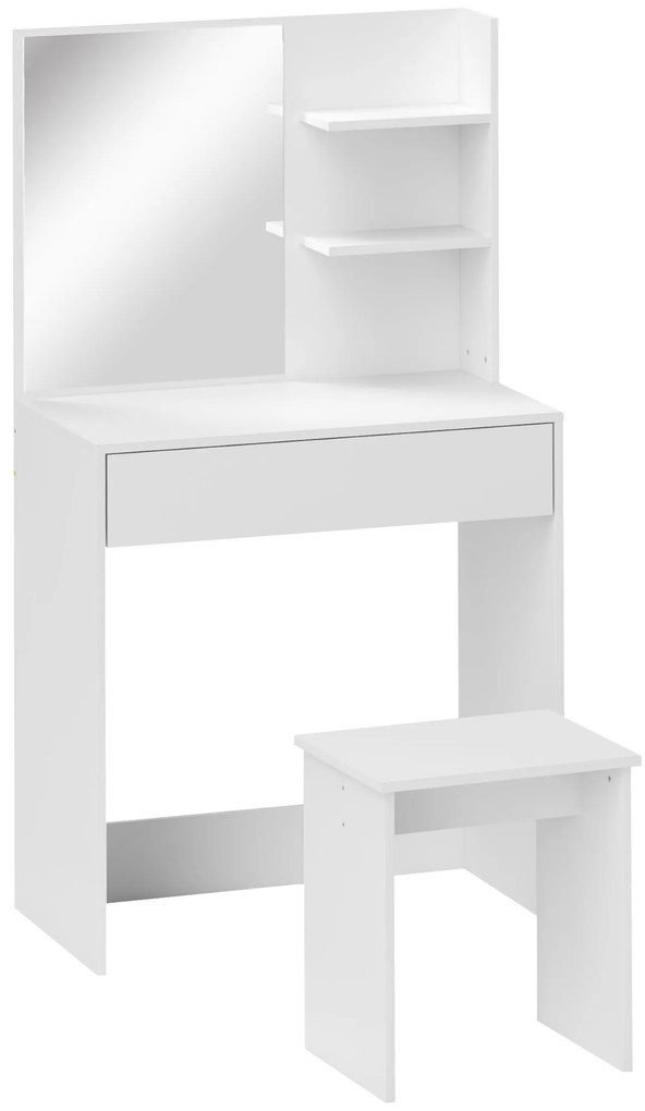 HOMCOM Masă de Toaletă/Machiaj cu 3 Rafturi, Sertare, Oglindă și Taburet, 75x40x137 cm, Alb | Aosom Romania