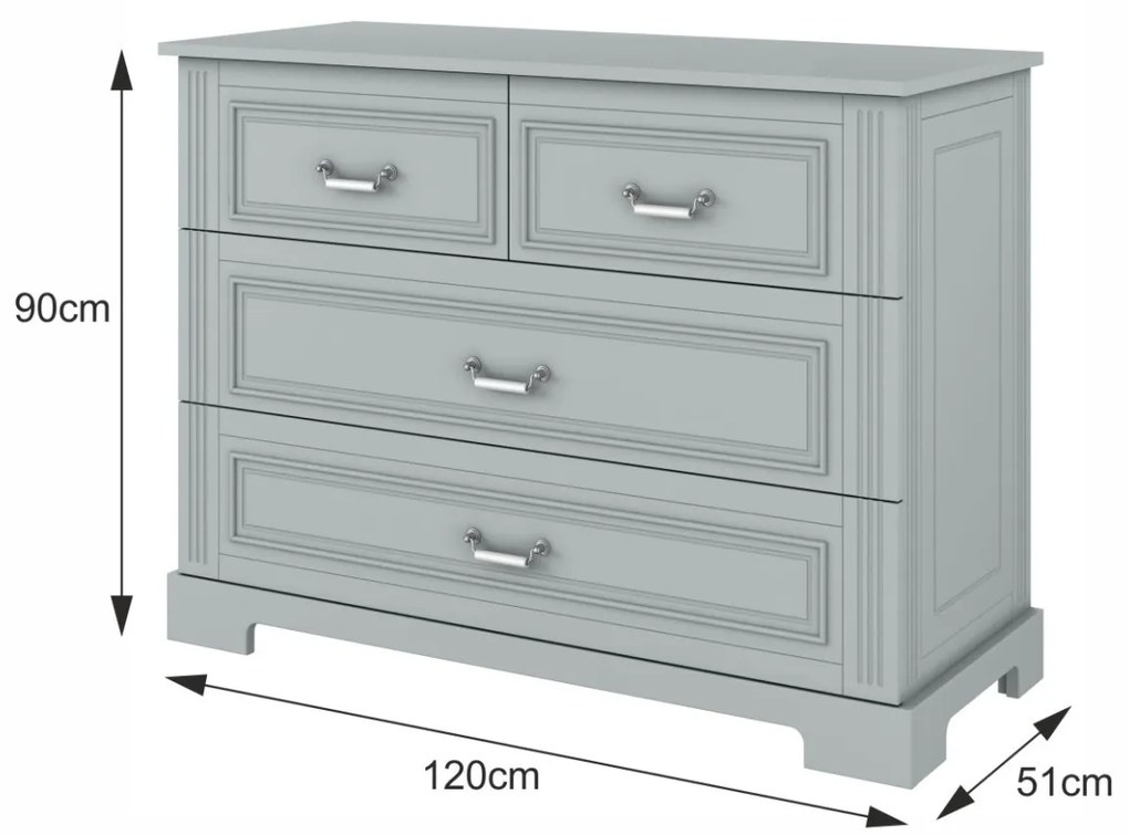 Comoda eleganta Ines gri cu 4 sertare L120 cm