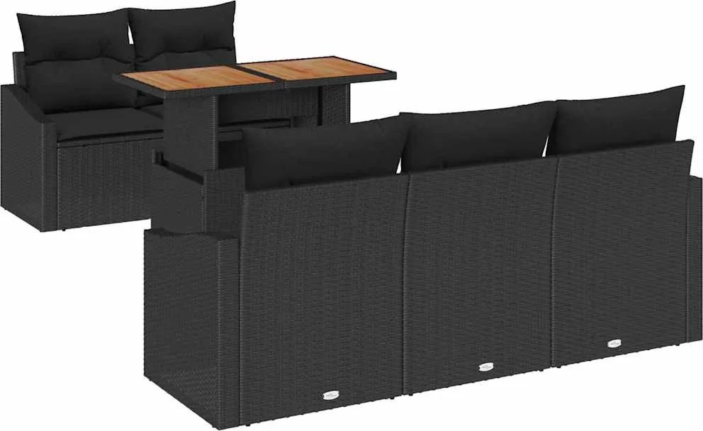 vidaXL Set de canapele pentru grădină 6 pcs Negru Rattan poli
