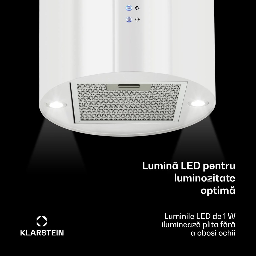 Klarstein Barett, hotă de aspirație, Ø 38 cm, convecție 560 m³/h, LED, filtru de carbon, alb