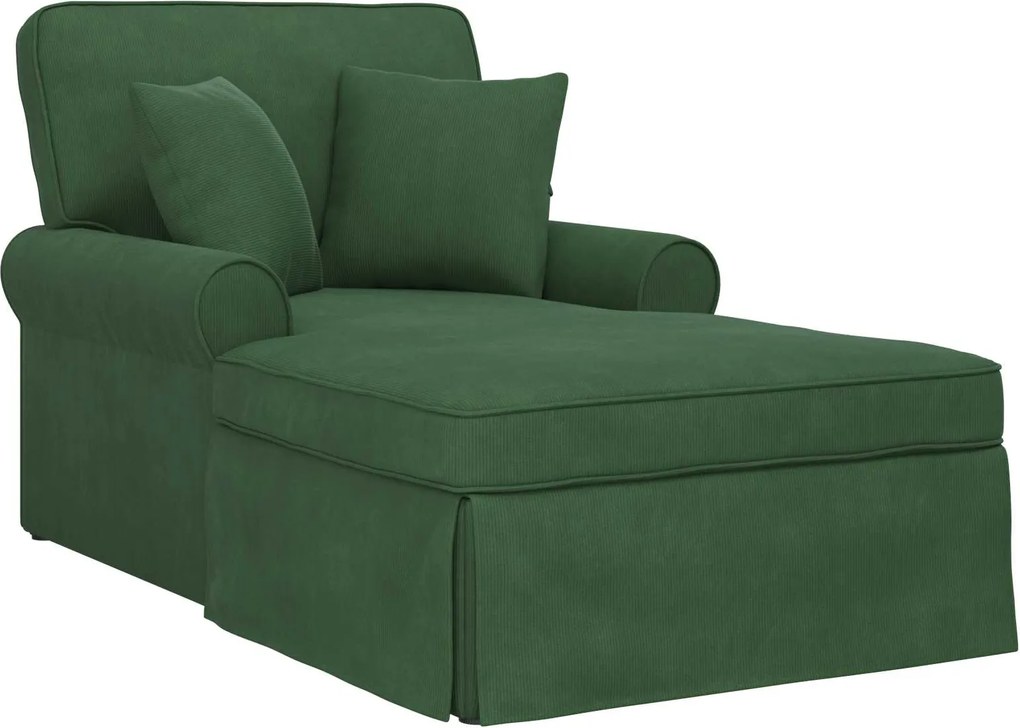vidaXL Chaise Lounge cu fustă 3 pcs Verde Junglă Țesătură din corduroy