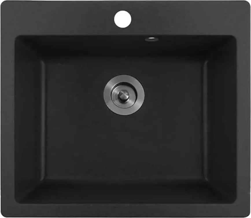 Chiuveta compozit Inter Ceramic finisaj granit negru 57x50 cm cu orificiu baterie