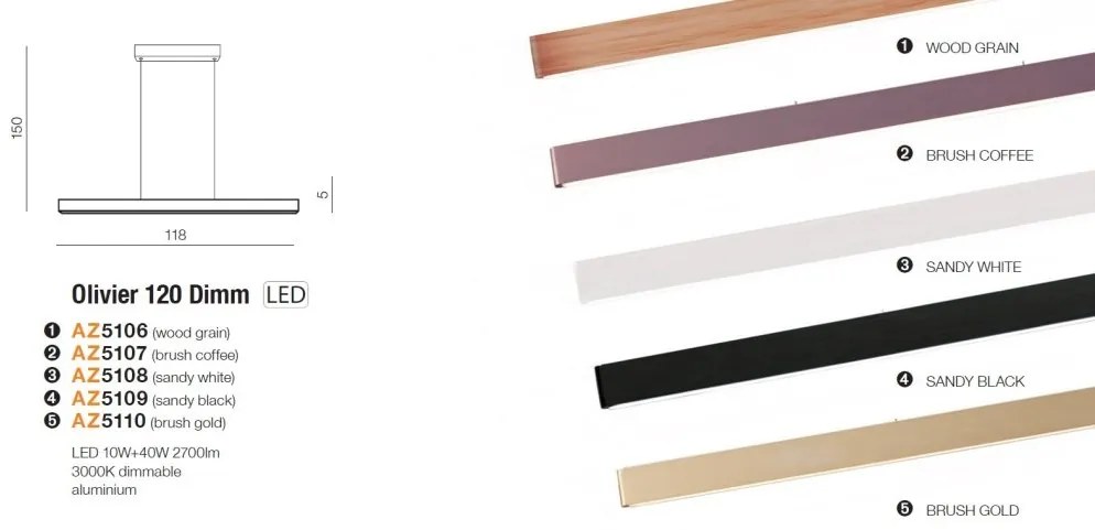 Lustra LED suspendata design liniar OLIVIER 120 3000K DIMM GO
