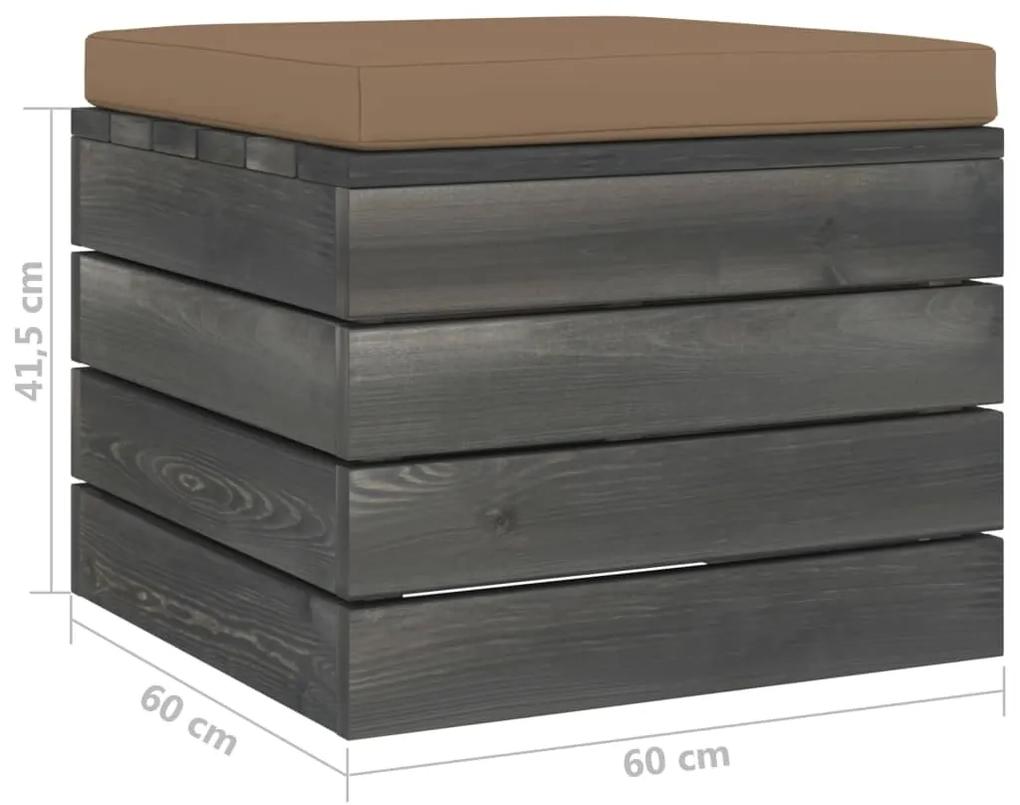 Taburet gradina din paleti cu perna gri, lemn de pin 1, Gri taupe