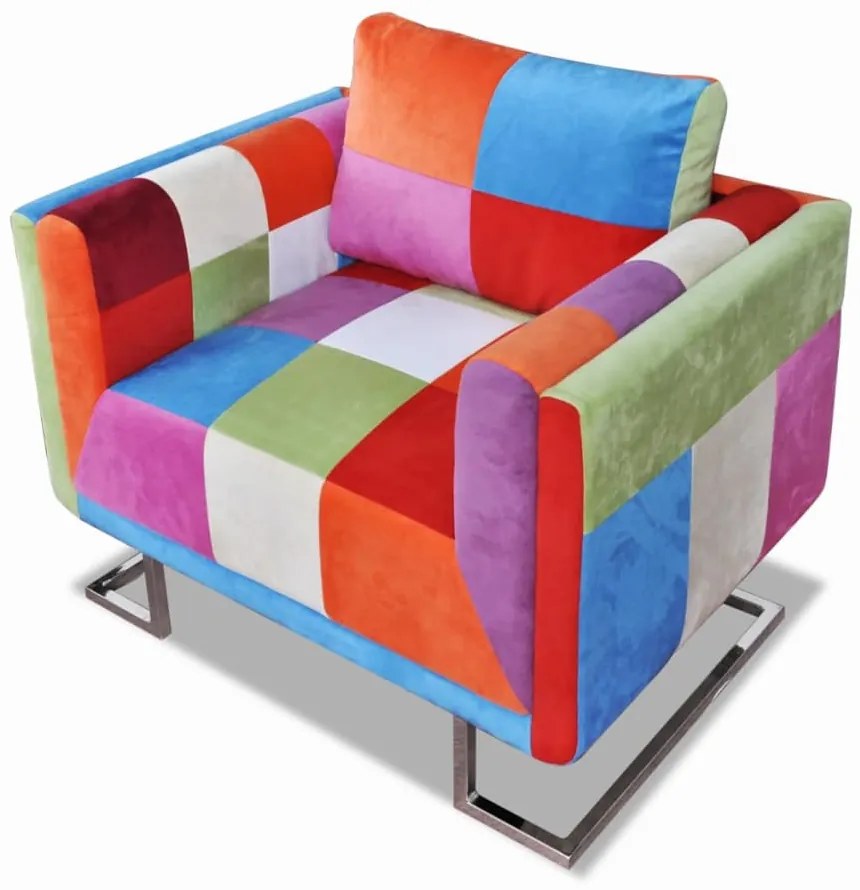 vidaXL Fotoliu cub, picioare cromate, model Patchwork, material textil