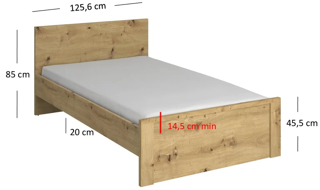 Pat matrimonial 120 cm Andra (Stejar artisan) (fără saltea și somieră). 1052748
