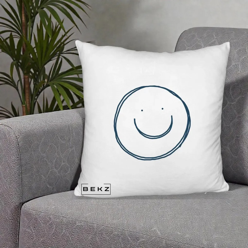 Perna Decorativa Smile Desen Minimalist, 40x40 cm, Alb Pufos, Husa Detasabila, Perna Inclusa, BEKZ®