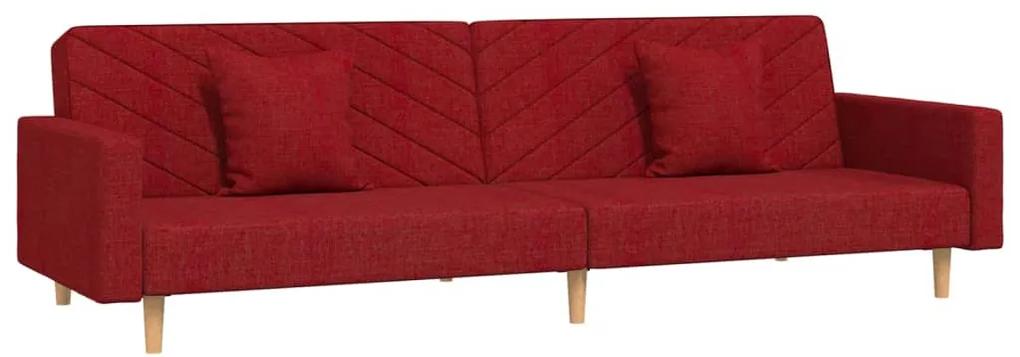 Canapea extensibila 2 locuri, 2 pernetaburet, rosu vin, textil Bordo, Cu scaunel pentru picioare