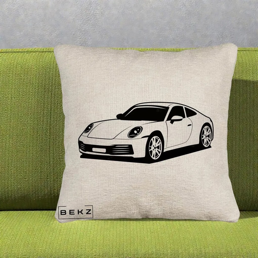 Perna Personalizata Porsche 911 Silueta, 40x40 cm, Bej Canapea, Husa Detasabila, Perna Inclusa, BEKZ®