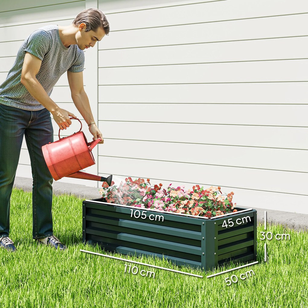 Outsunny Set 2 paturi ridicate metalice, fund deschis, pentru grădină și balcon, 110x50x30cm, Verde | Aosom Romania