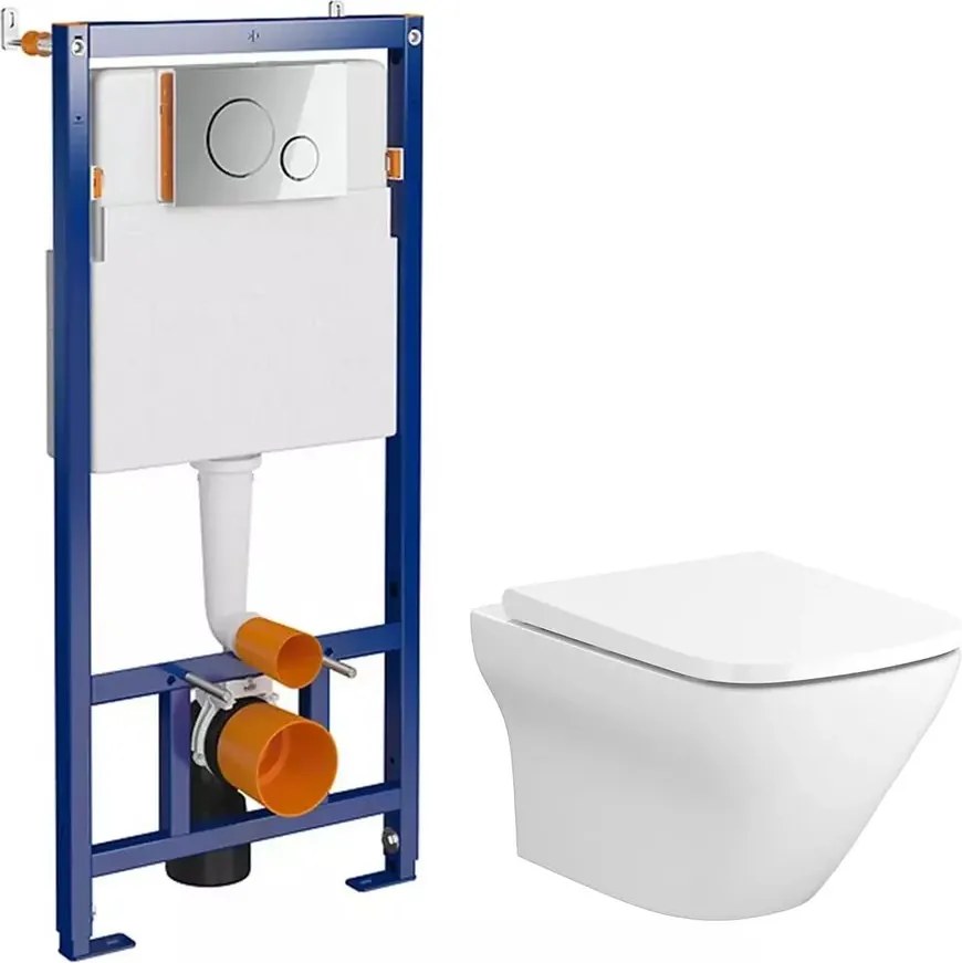 Pachet vas wc suspendat Cersanit Larga, capac softclose, rezervor Cersanit Techline Opti B650 si clapeta Cersanit Opti B2 crom