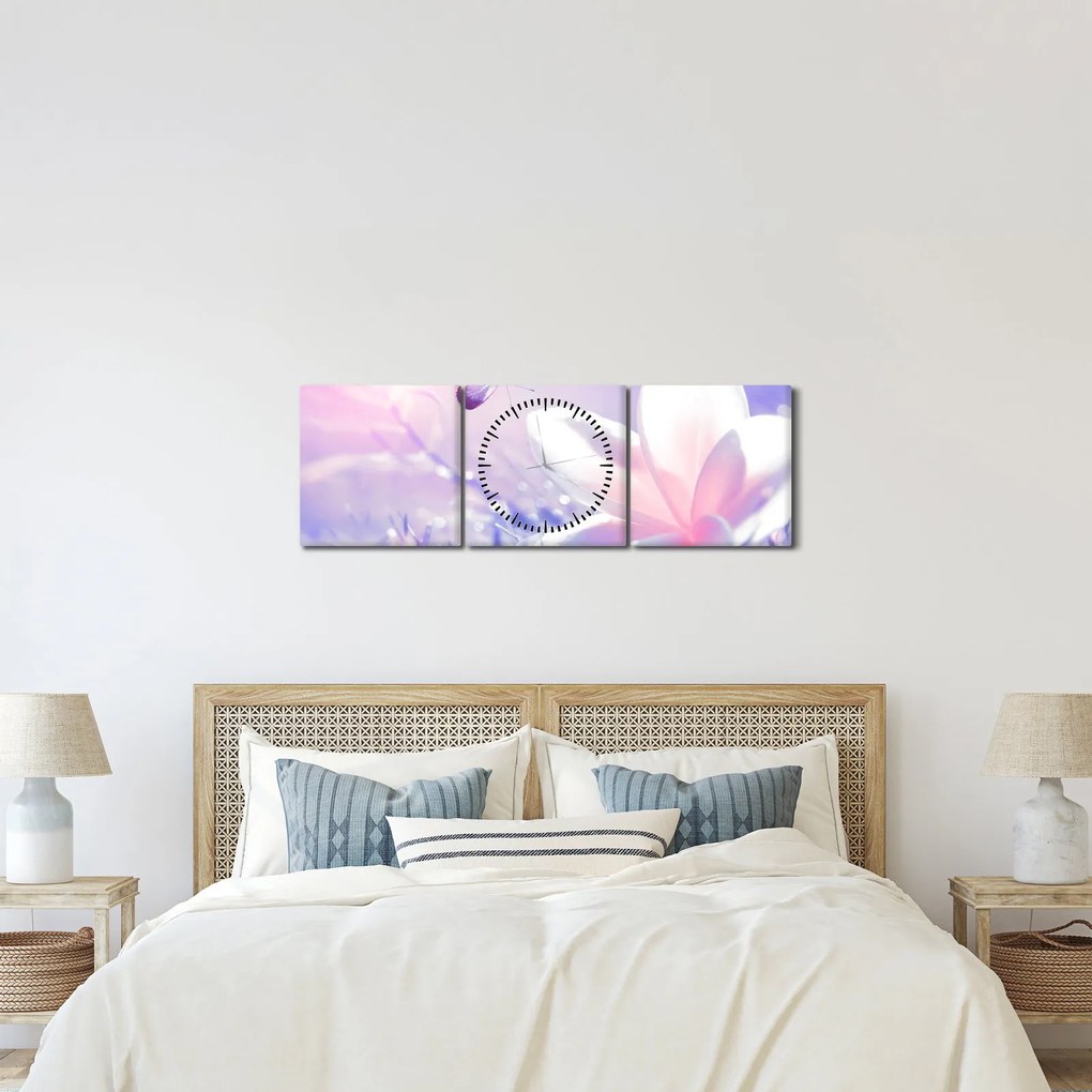 Tablou - Fluture lângă floare (cu ceas) (90x30 cm)