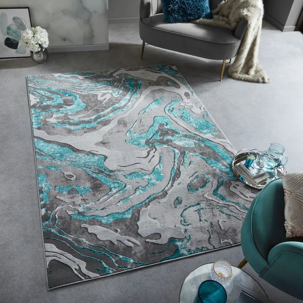 Covor gri/turcoaz 80x150 cm Marbled – Flair Rugs