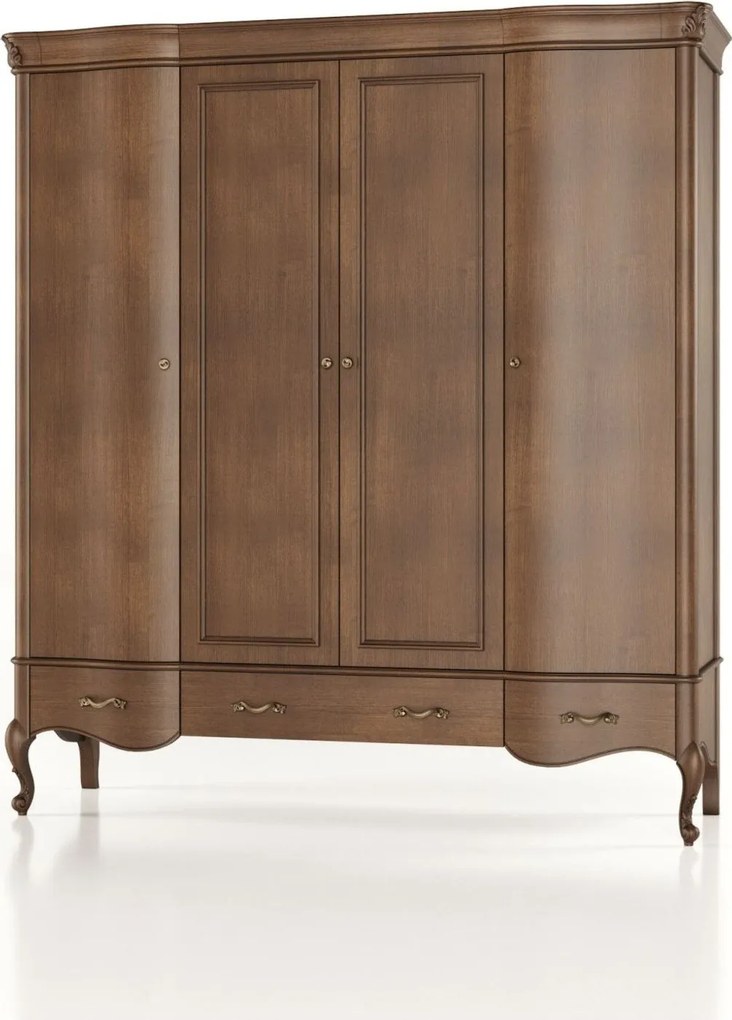 Dulap lemn masiv Celisea 4 Uși 4 Sertare, 200 × 63 × 220 cm - Ivoire