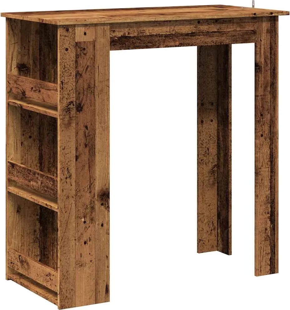 vidaXL Masă de bar cu raft de depozitare, Lemn vechi, 102x50x103,5 cm