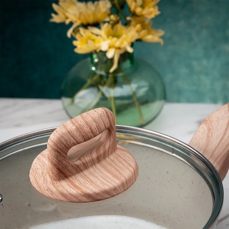 Oala cu capac Voltz Nice OV54418E20, 20x9.5 cm, 2.9 l, Finisaj marmură, Inductie, Cream melange