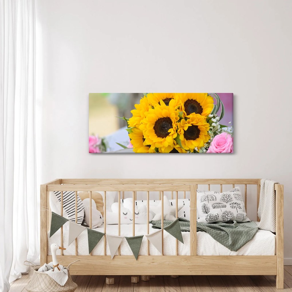 Tablou cu buchetul miresii de floarea soarelui (120x50 cm)