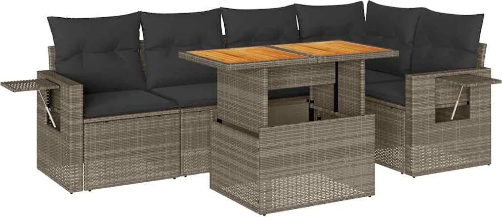 vidaXL Set mobilier grădină cu perne, 6 piese, gri, poliratan