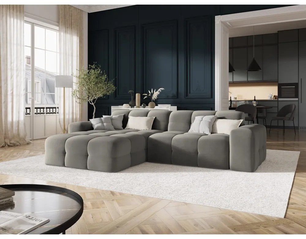 Colțar gri cu tapițerie din catifea (pe partea stângă) Kendal – Micadoni Home