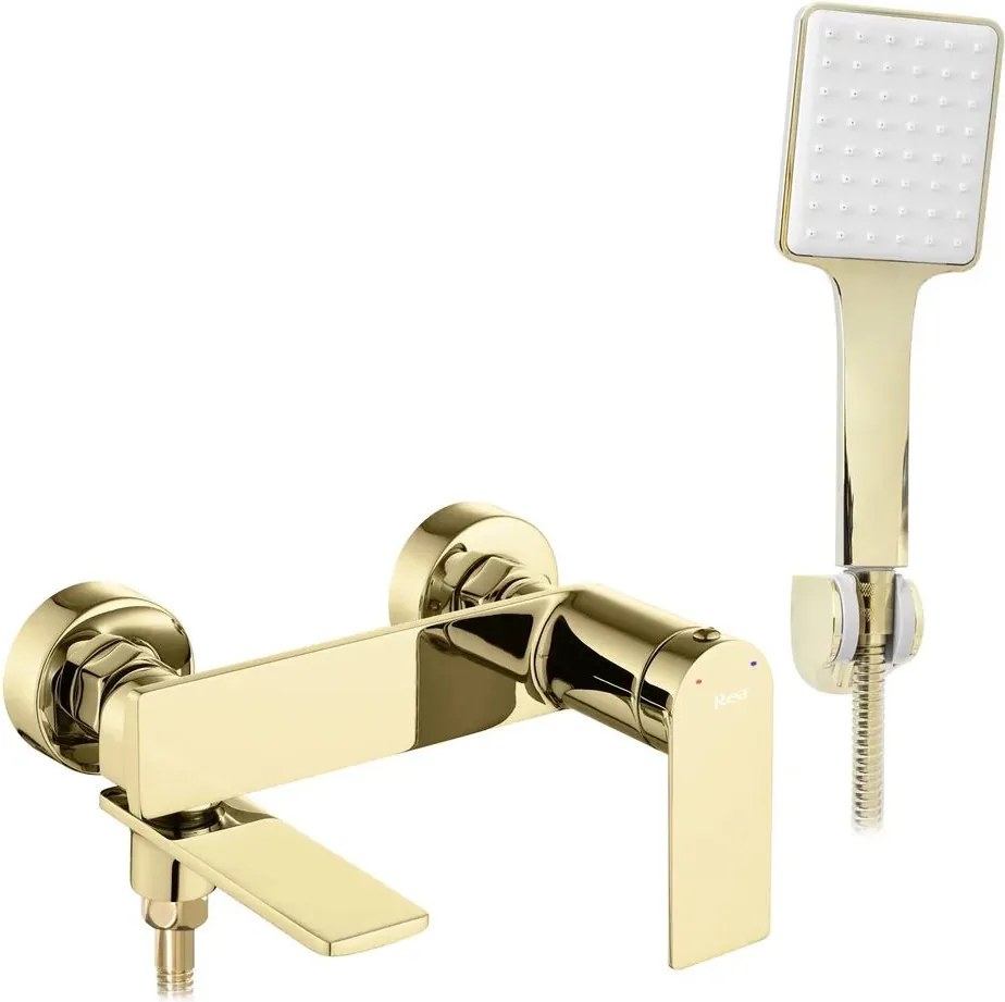 Baterie cada - dus Rea Storm monocomanda auriu lucios cu set de dus