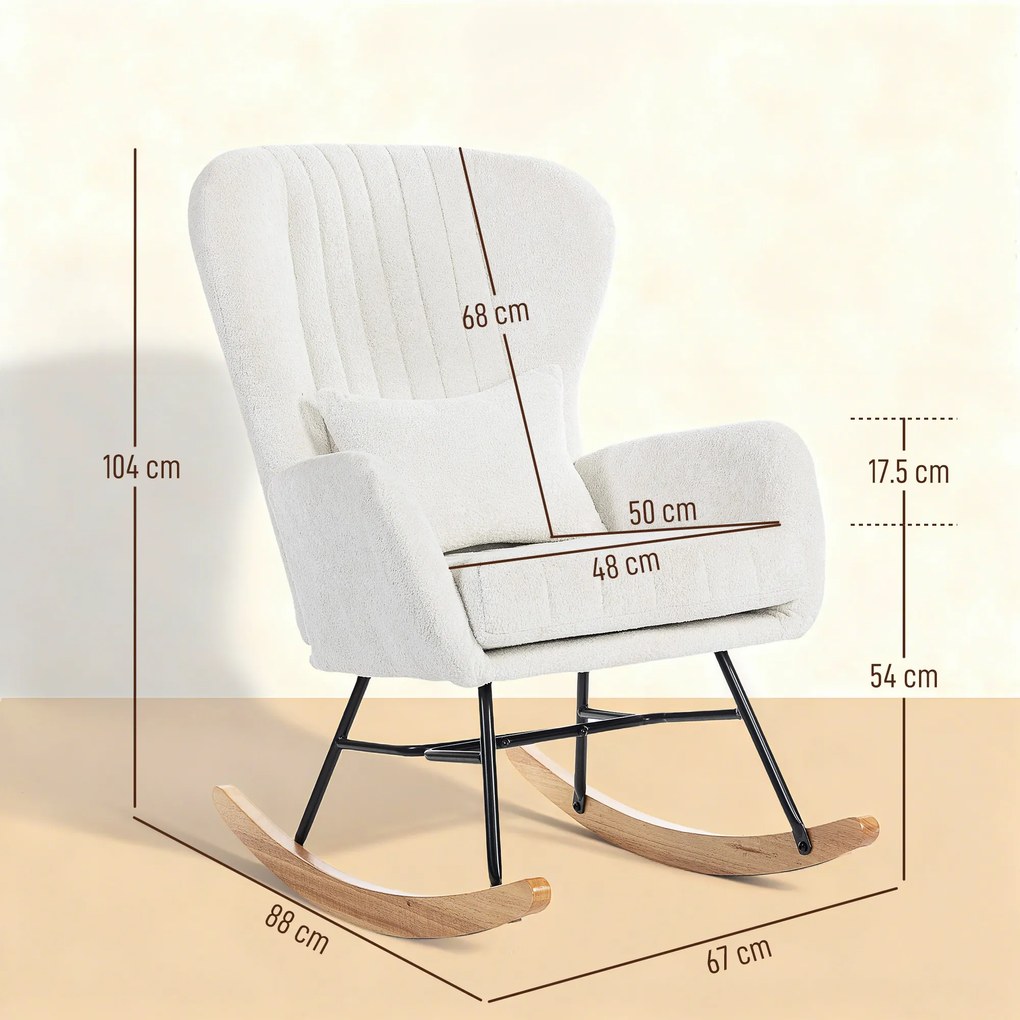 HOMCOM Fotoliu balansoar, rocking chair cu pernă, șezut căptușit, spătar înalt, 67 x 88 x 104 cm, alb | Aosom Romania