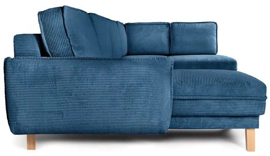 Colțar albastru extensibil cu tapițerie din catifea reiată (cu colț pe partea dreaptă/în formă de "U") Tori – Bonami Selection