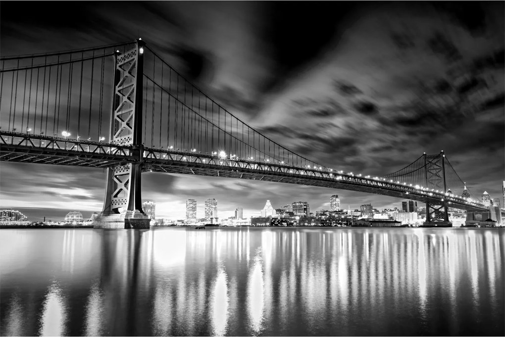 Tablou - Podul Benjamin Franklin, Philadelphia, alb-negru (90x60 cm)