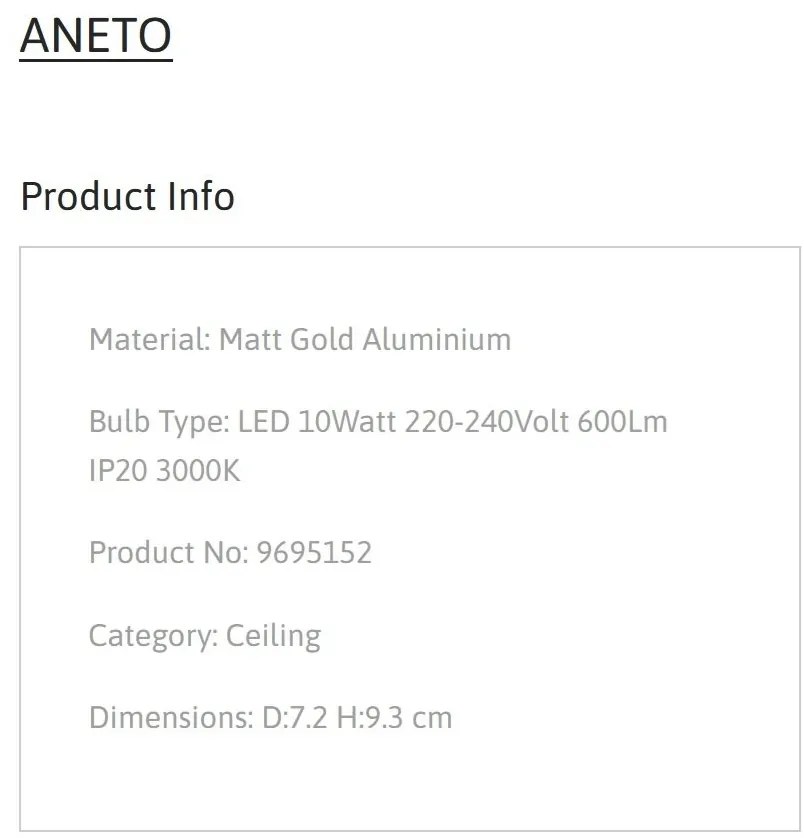 Spot LED aplicat diametru 7,2cm ANETO auriu, NVL-9695152