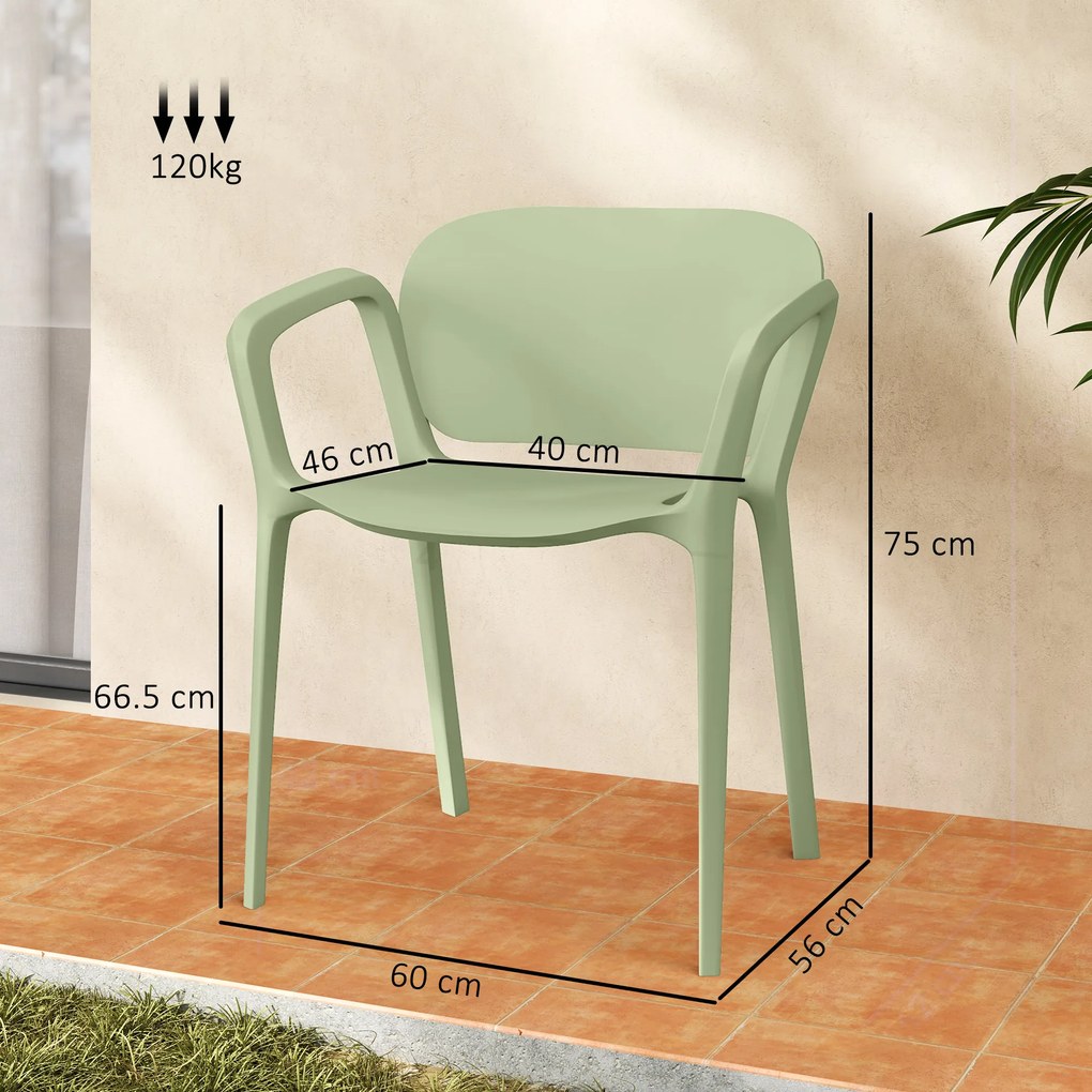 Outsunny Set de 4 Scaune Suprapozabile pentru Grădină, 60x56x75 cm, Verde | Aosom Romania
