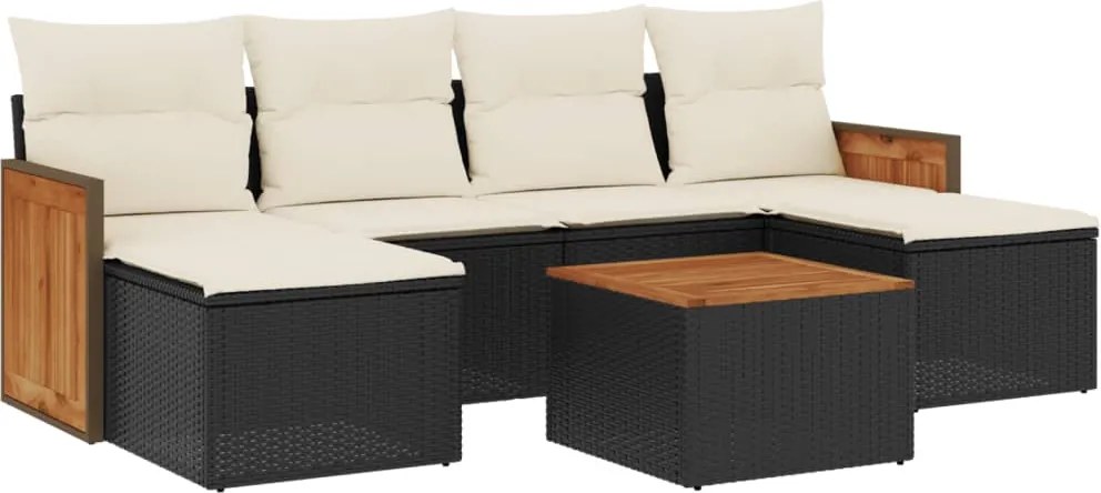 vidaXL Set canapele de grădină cu perne, 7 piese, negru, poliratan