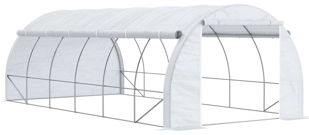 Outsunny Seră de grădină 18 m², cu ușă și pereți laterali, 12 ferestre, structură din oțel PE, Anti-UV, 6L x 3l x 2H m, alb | Aosom Romania