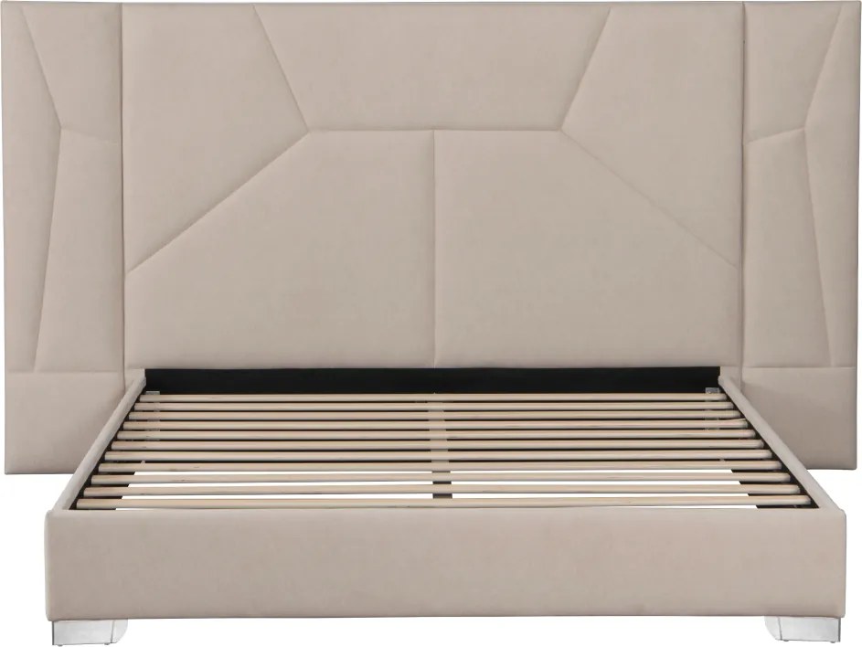 Pat cu somieră şi iluminare LED, 160x200, ţesătură Velvet bej, ALTESA