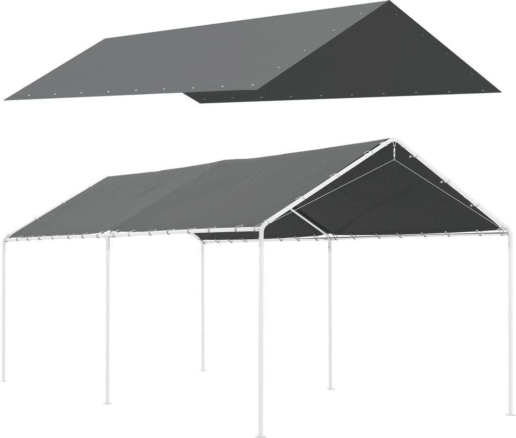 Outsunny Acoperiș Carport 10 x 20 ft, Husă de Schimb Rezistentă la UV cu Corzi Elastice, Gri Închis | Aosom Romania