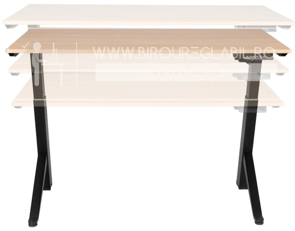 Birou reglabil electric TerrA2Y Black-cadru in Y / profil cadru negru (Dimensiune blat: 137x67 cm, Culoare blat: Alb 25mm)