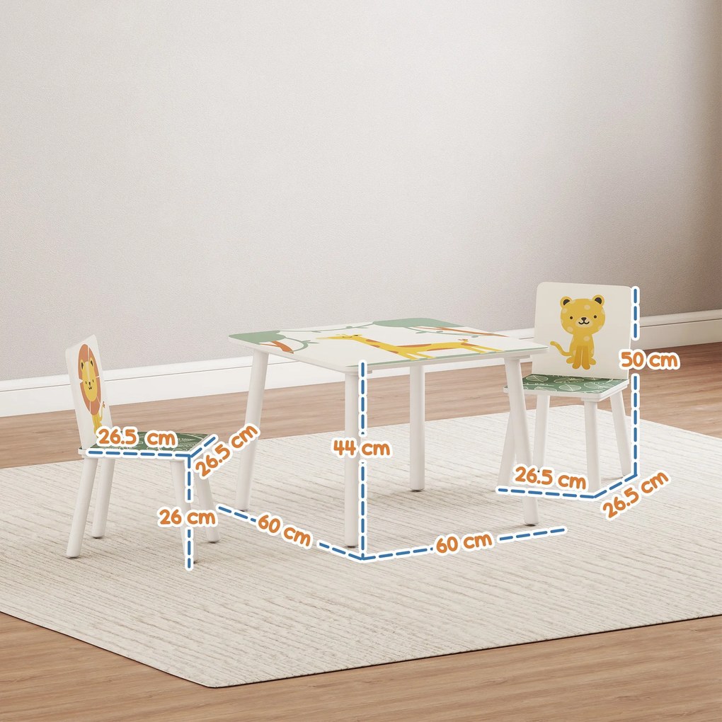 AIYAPLAY Set de Masă și Scaune pentru Copii, 3 Piese, Masă cu 2 Scaune pentru Dormitor, Grădiniță, Sală de Jocuri, Verde | Aosom Romania