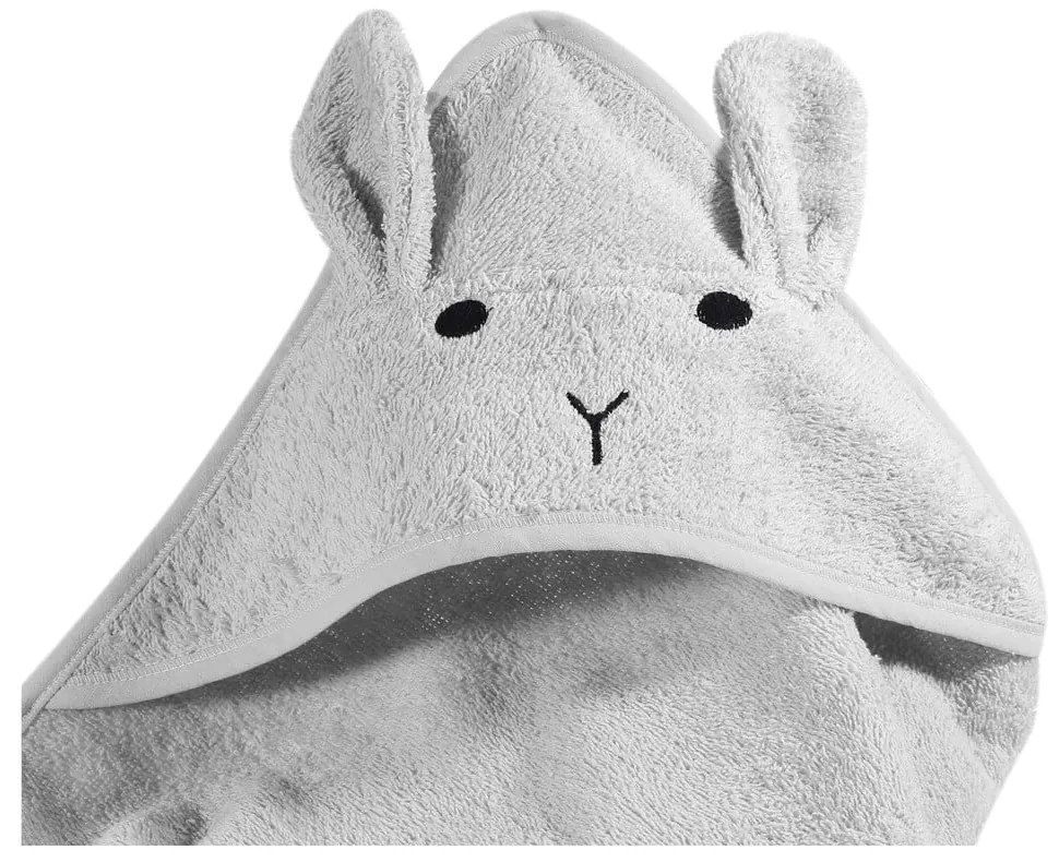 Prosop cu glugă pentru copii gri din bumbac 76x76 cm Rabbit – Kindsgut