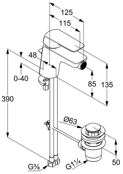 Baterie bideu Kludi, Ameo, cu ventil si perlator s-pointer, crom