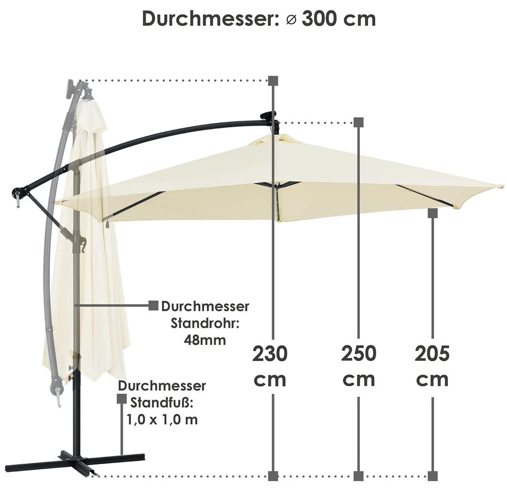 Umbrelã "Brazilia" 3 m cu iluminare LED crem, cu deschidere si suport gri