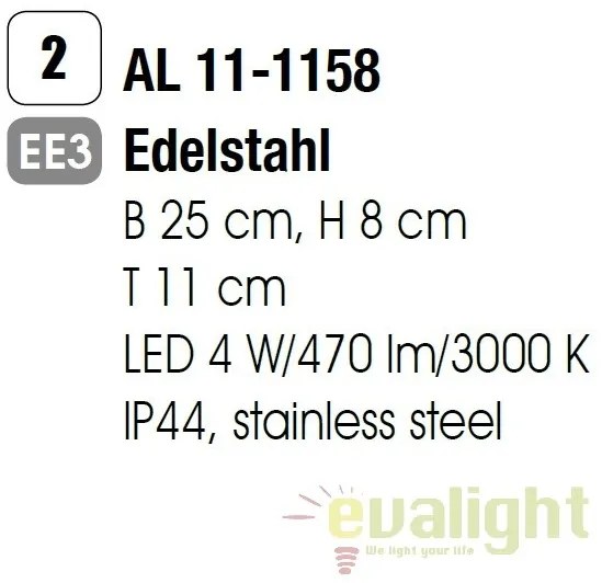 Aplica de perete LED exterior IP44 Karas round AL 11-1158 Edelstahl OR