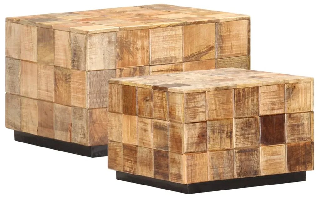 vidaXL Măsuțe de cafea, 2 buc., design bloc, lemn brut de mango