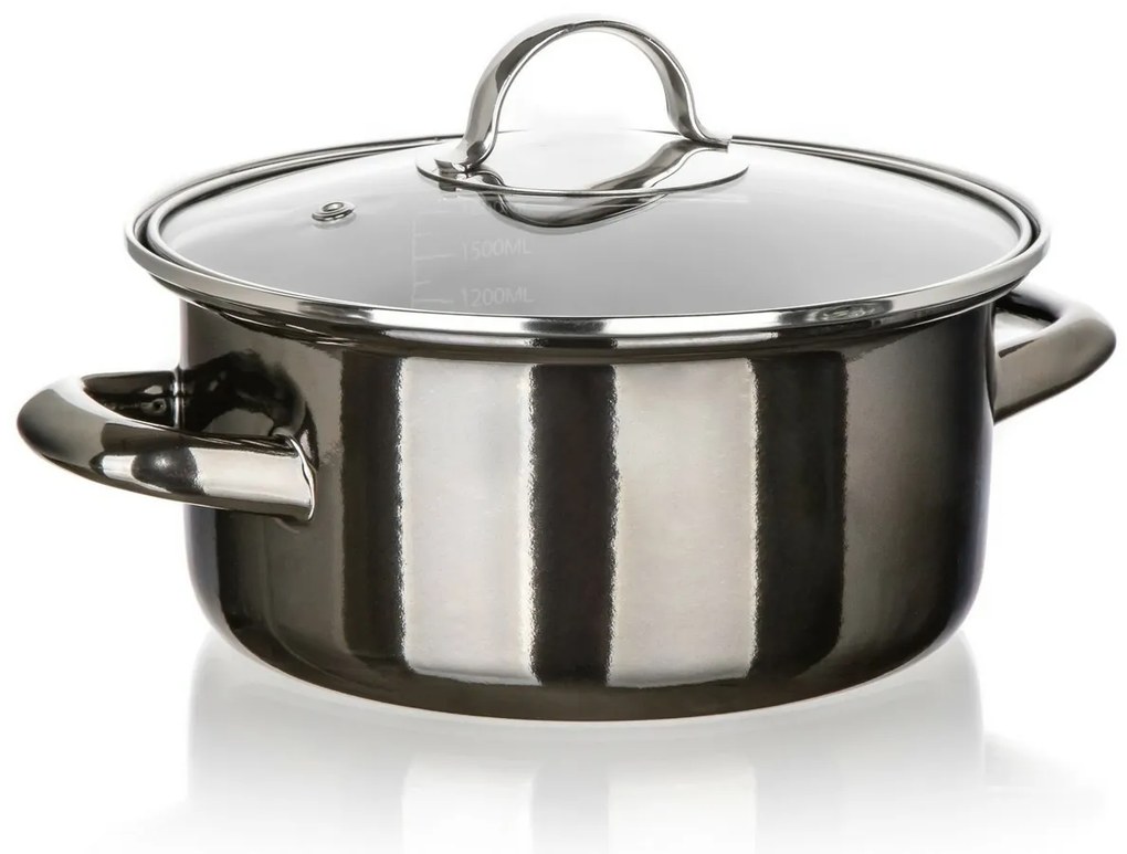Banquet Oală emailată METALLIC Black 20 cm, 2 l,cu capac, 20 cm