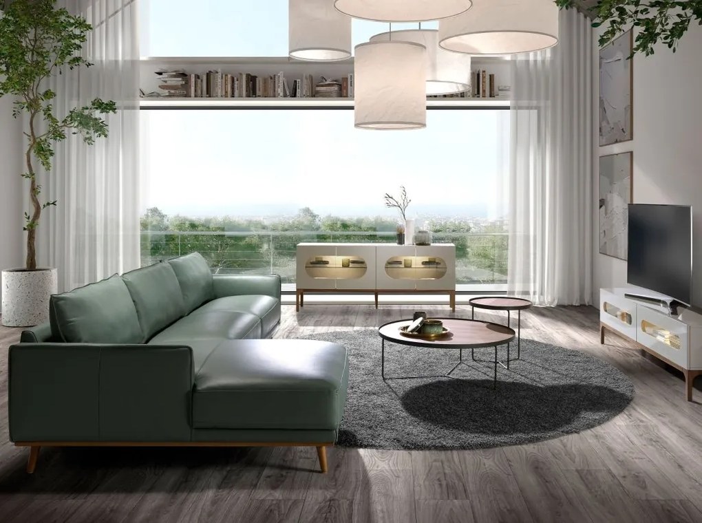 Coltar LUX design italian cu sezlong stanga Cowhide verde