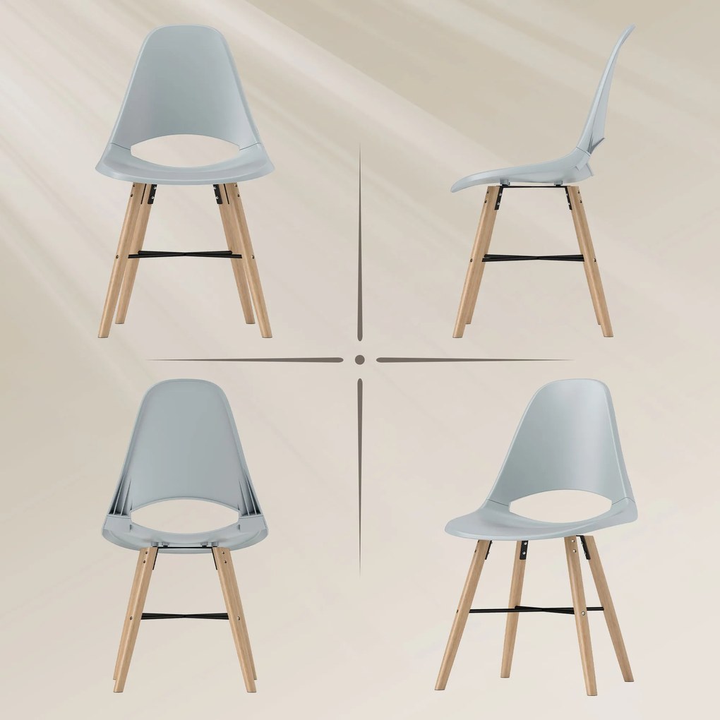 HOMCOM Set 2 Scaune de Bucătărie din Plastic și Lemn, Stil Nordic, Gri | Aosom Romania