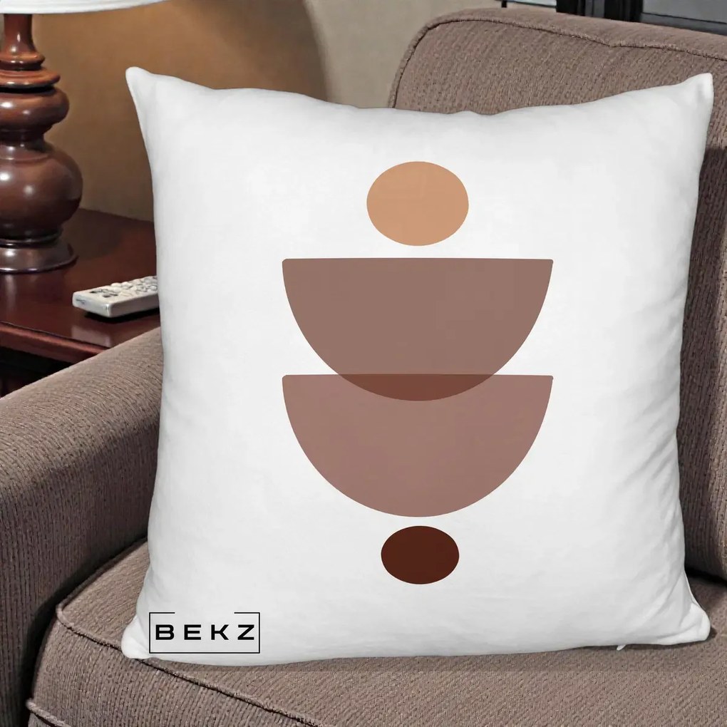 Perna Decorativa Geometric Boho Semicercuri Brun, 40x40 cm, Alb Pufos, Husa Detasabila, Perna Inclusa, BEKZ®