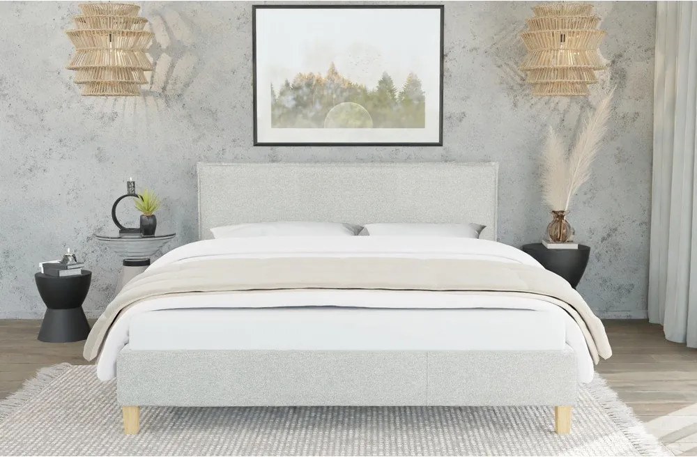 Pat matrimonial bej tapițat cu somieră 160x200 cm Tina – Ropez