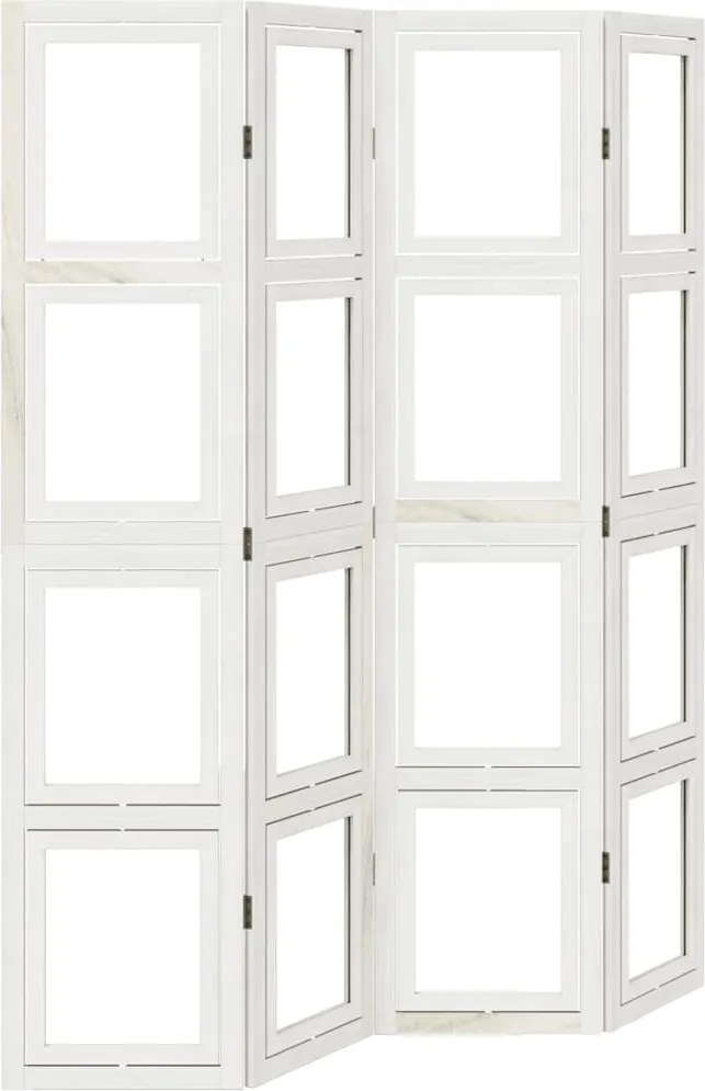 vidaXL Paravan cameră 4 panouri, alb, lemn masiv paulownia