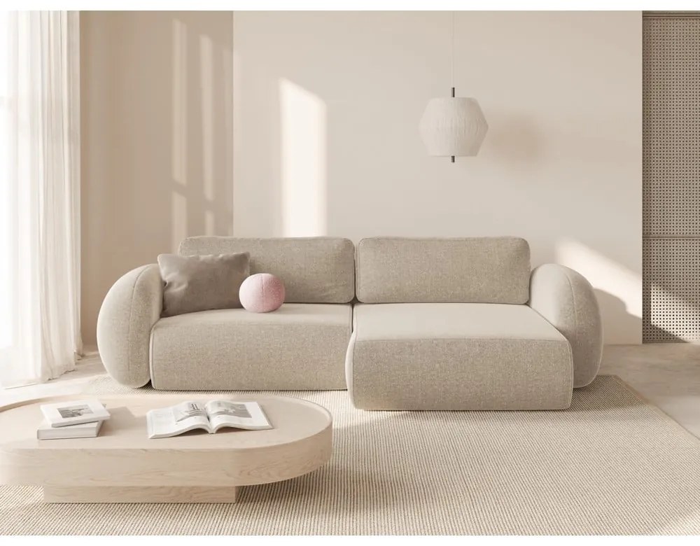 Colțar bej extensibil/cu spațiu de depozitare cu tapițerie din chenille Tonale – Cosmopolitan Design