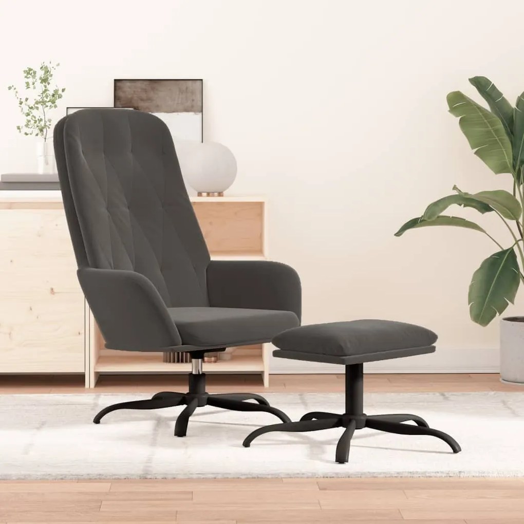 3097631 vidaXL Scaun de relaxare cu taburet, gri închis, catifea