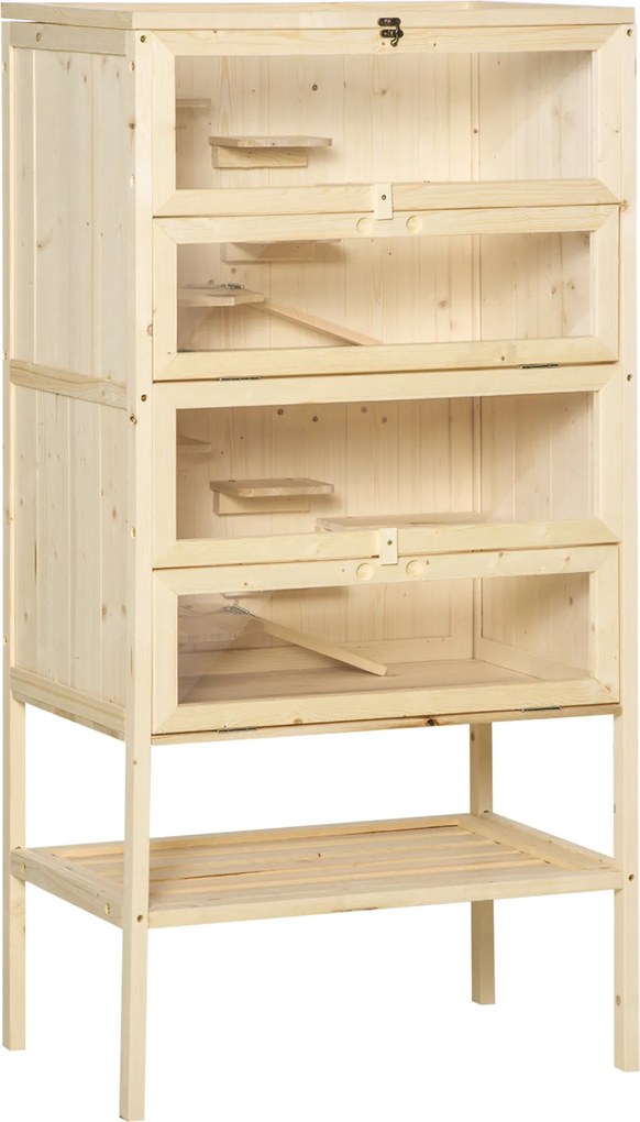 PawHut Cusca pentru Rozitori si Hamsteri cu 4 Rafturi cu Acoperis Trapa in Lemn 60x40x120cm | Aosom Romania